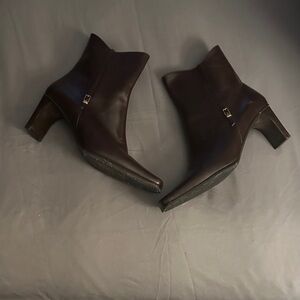 Women's Chestnut Brown Leather Ankle Booties with Block Heel